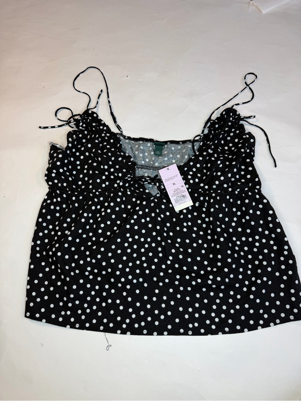 wild fable Black and White Polka Dot Tie-Shoulder Tank